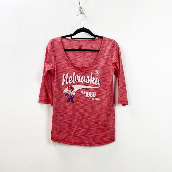 Adidas Large Womens Red Marled Nebraska Husker Football V-neck Tee - Picture 1 of 6